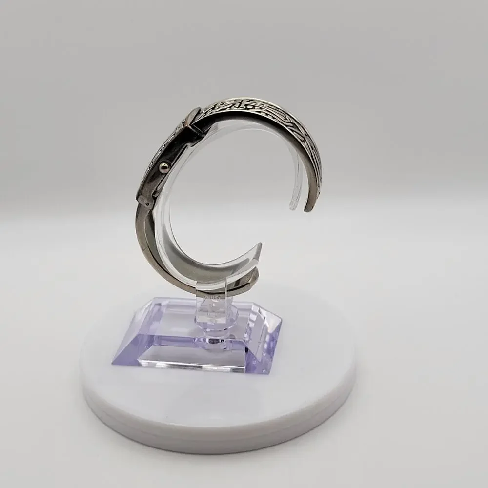 Geneva Platinum Cuff Watch Mother of Pearl Dial Silver Western Engraved New BAT